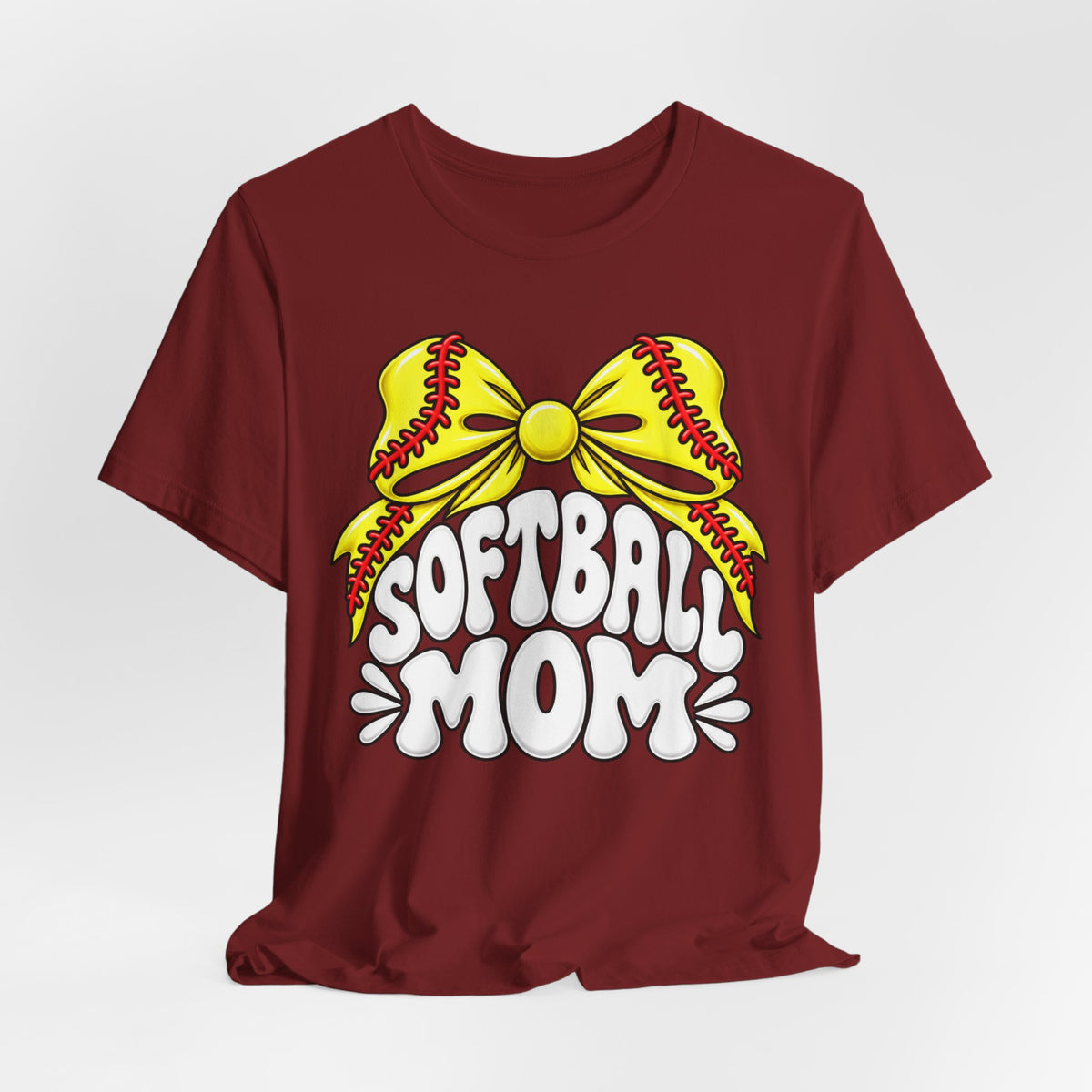 Softball Mom T-Shirt — Yellow Softball Bow Graphic Tee