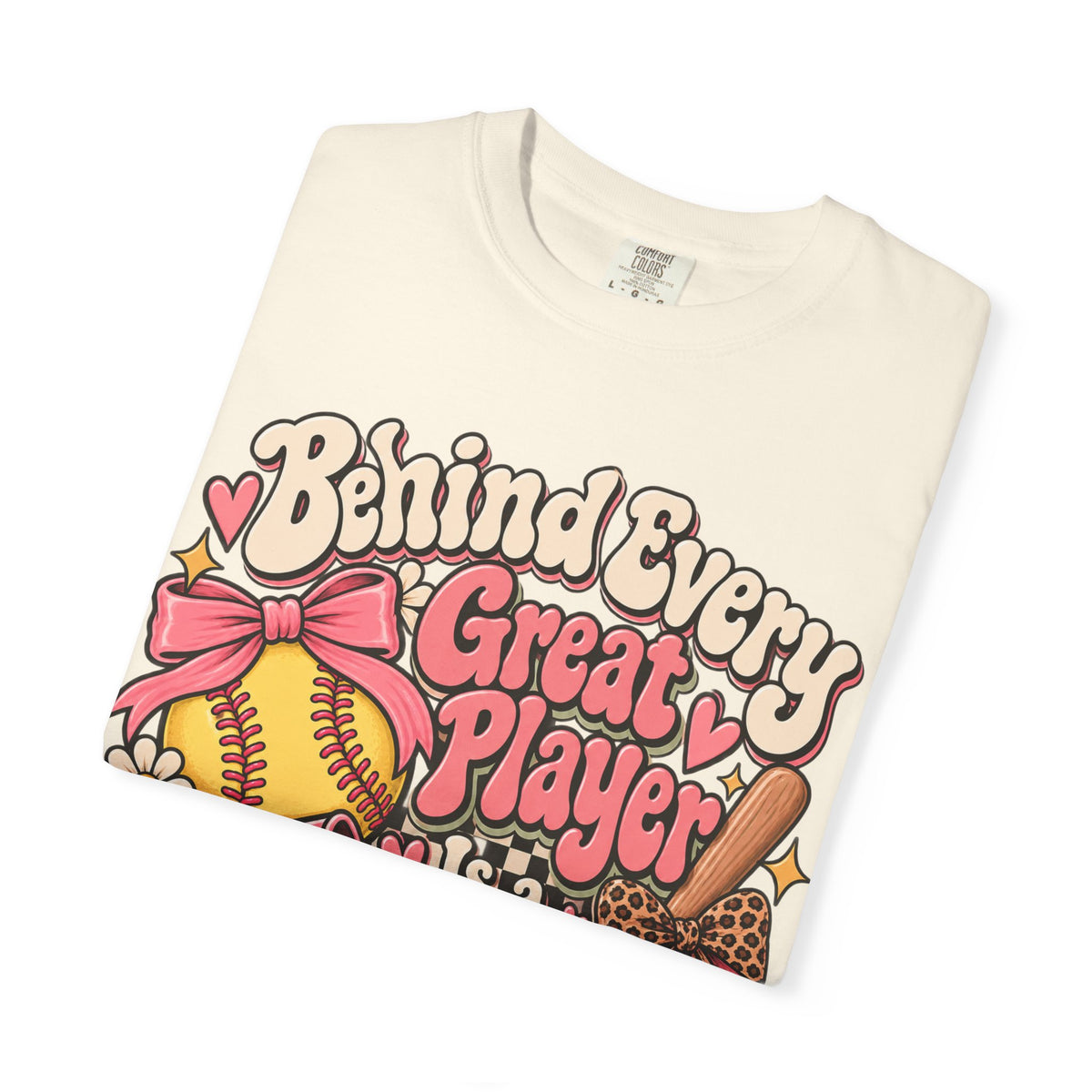 Softball Mom T-Shirt — "Behind Every Great Player Is a Proud Mom" Vintage Floral Design