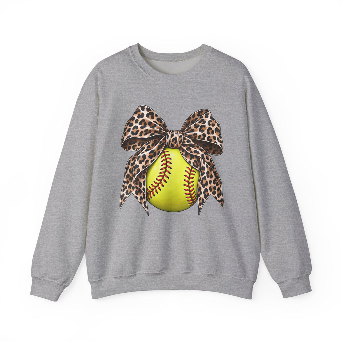 Softball Crewneck Sweatshirt with Leopard Bow Graphic