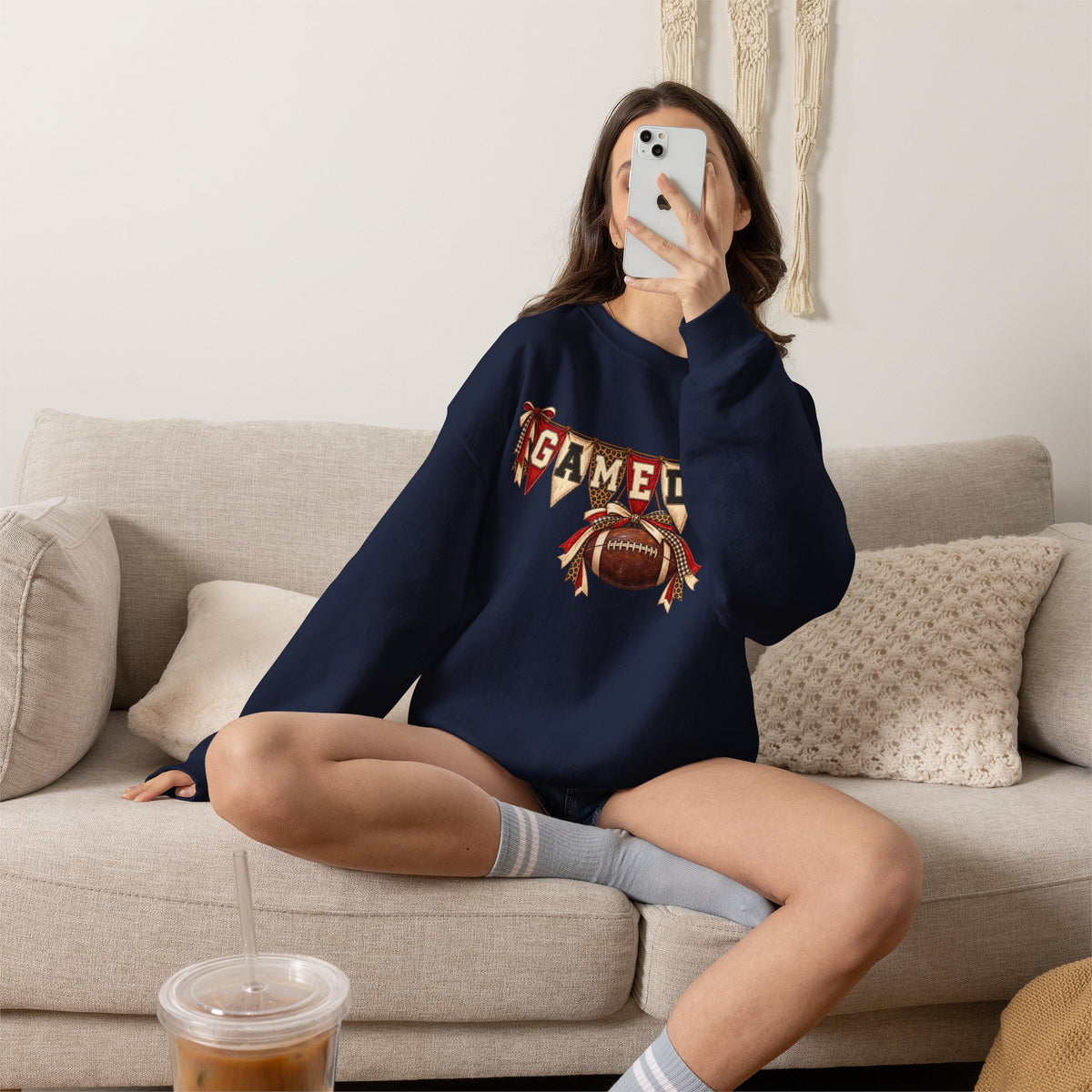 Gameday Football Crewneck Sweatshirt — Rustic Sports Banner Design