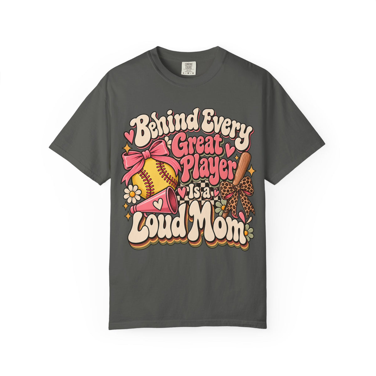 Softball Mom T-Shirt — "Behind Every Great Player Is a Proud Mom" Vintage Floral Design