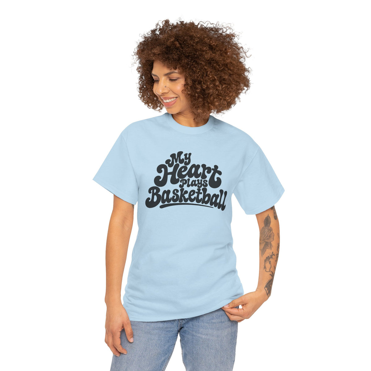 Basketball T-Shirt — "My Heart Beats Basketball" Retro Script