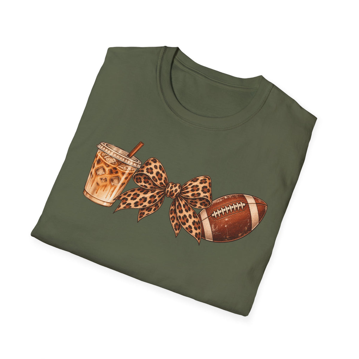 Iced Coffee, Leopard Bow & Football Graphic Tee — Game Day Mom Shirt