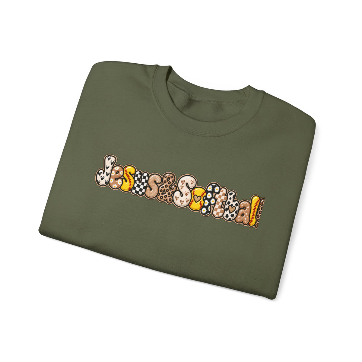 Jesus and Softball Cutsey Design Crewneck Sweatshirt