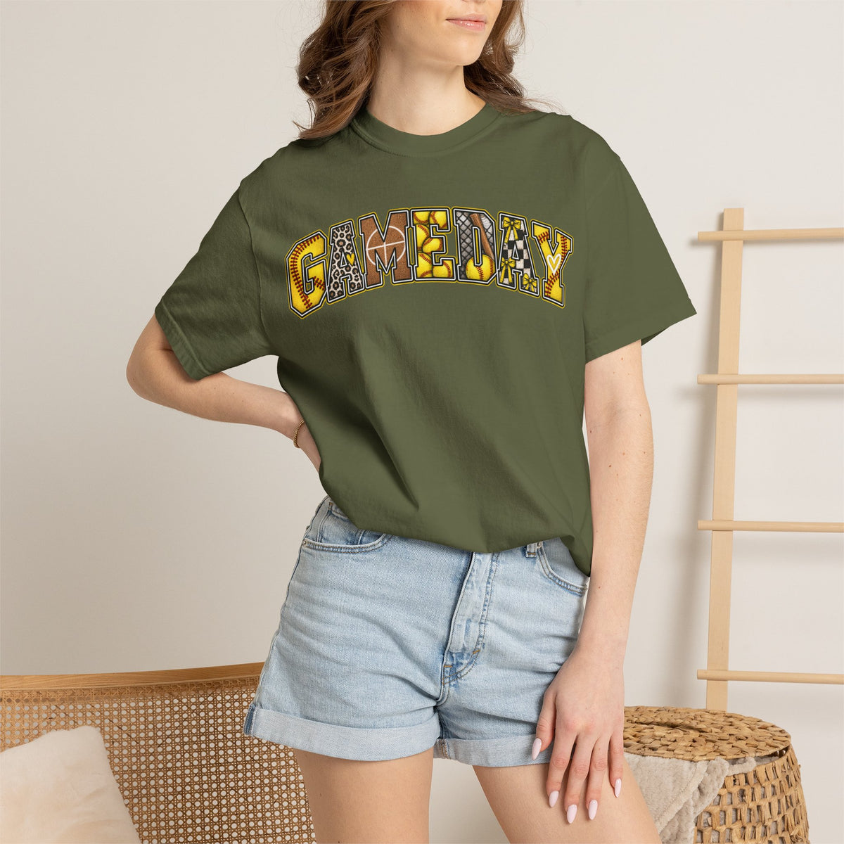 Softball Gameday Retro Patchwork T-Shirt
