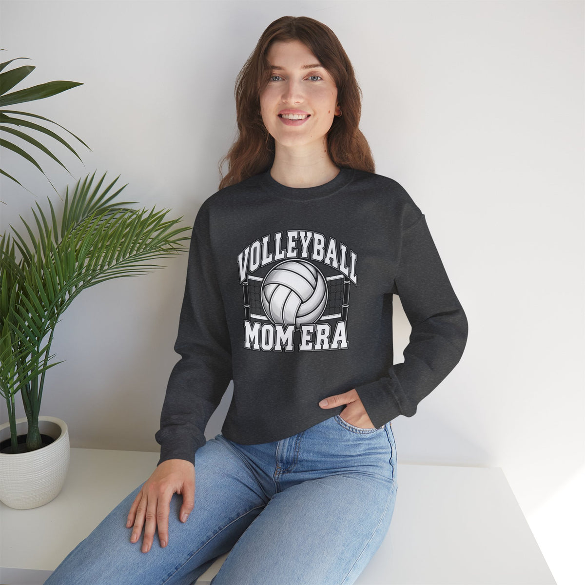 Volleyball Mom Crewneck Sweatshirt — Retro Volleyball Net Design