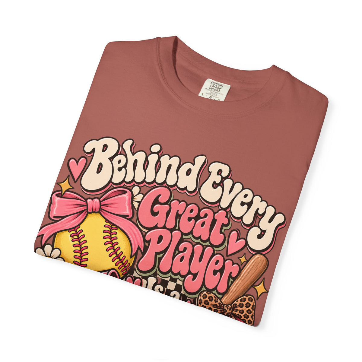 Softball Mom T-Shirt — "Behind Every Great Player Is a Proud Mom" Vintage Floral Design