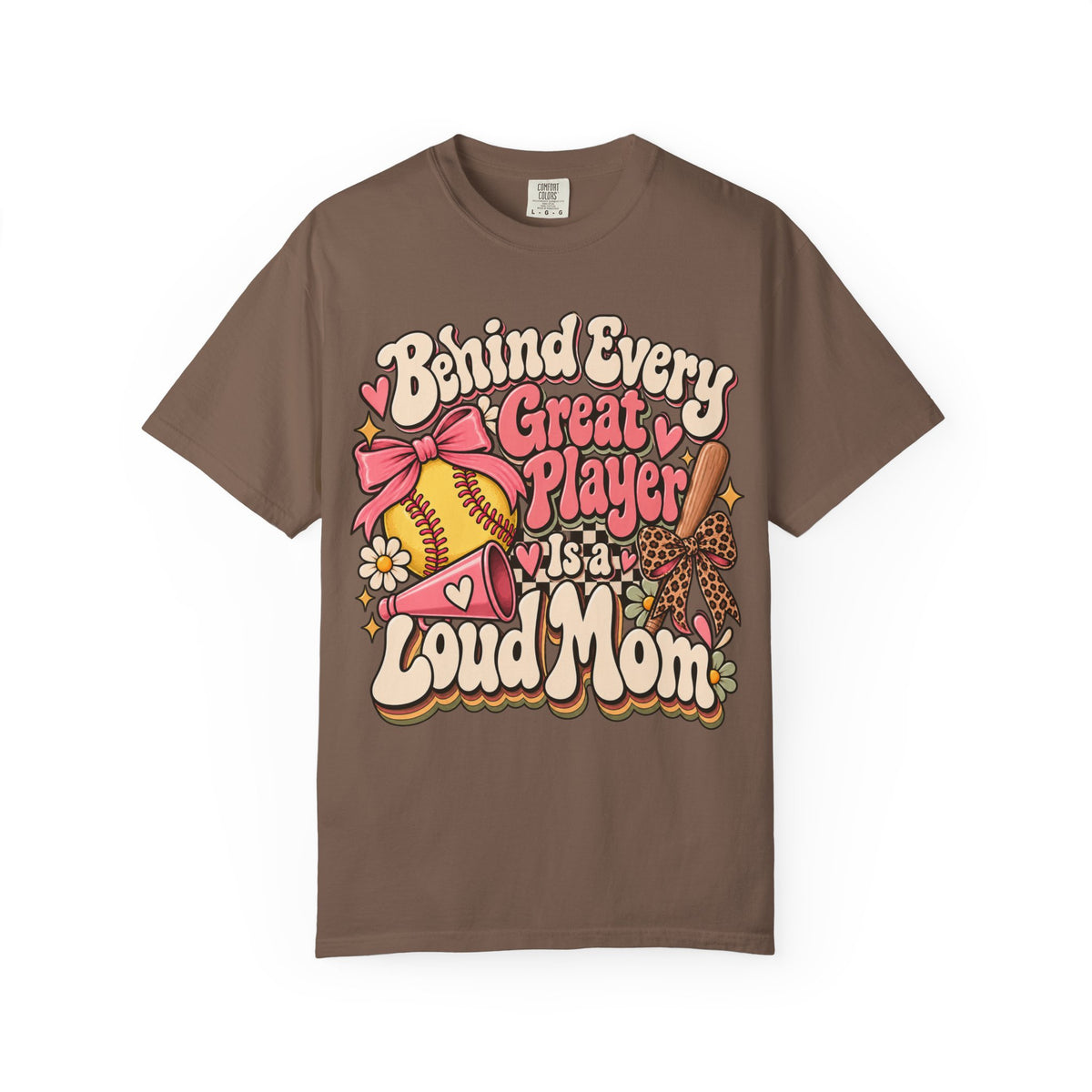 Softball Mom T-Shirt — "Behind Every Great Player Is a Proud Mom" Vintage Floral Design
