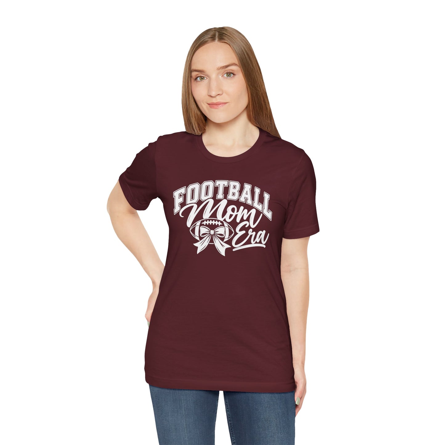 Football Mom Era T-Shirt – Cute Pink Game Day Tee with Football Ribbon