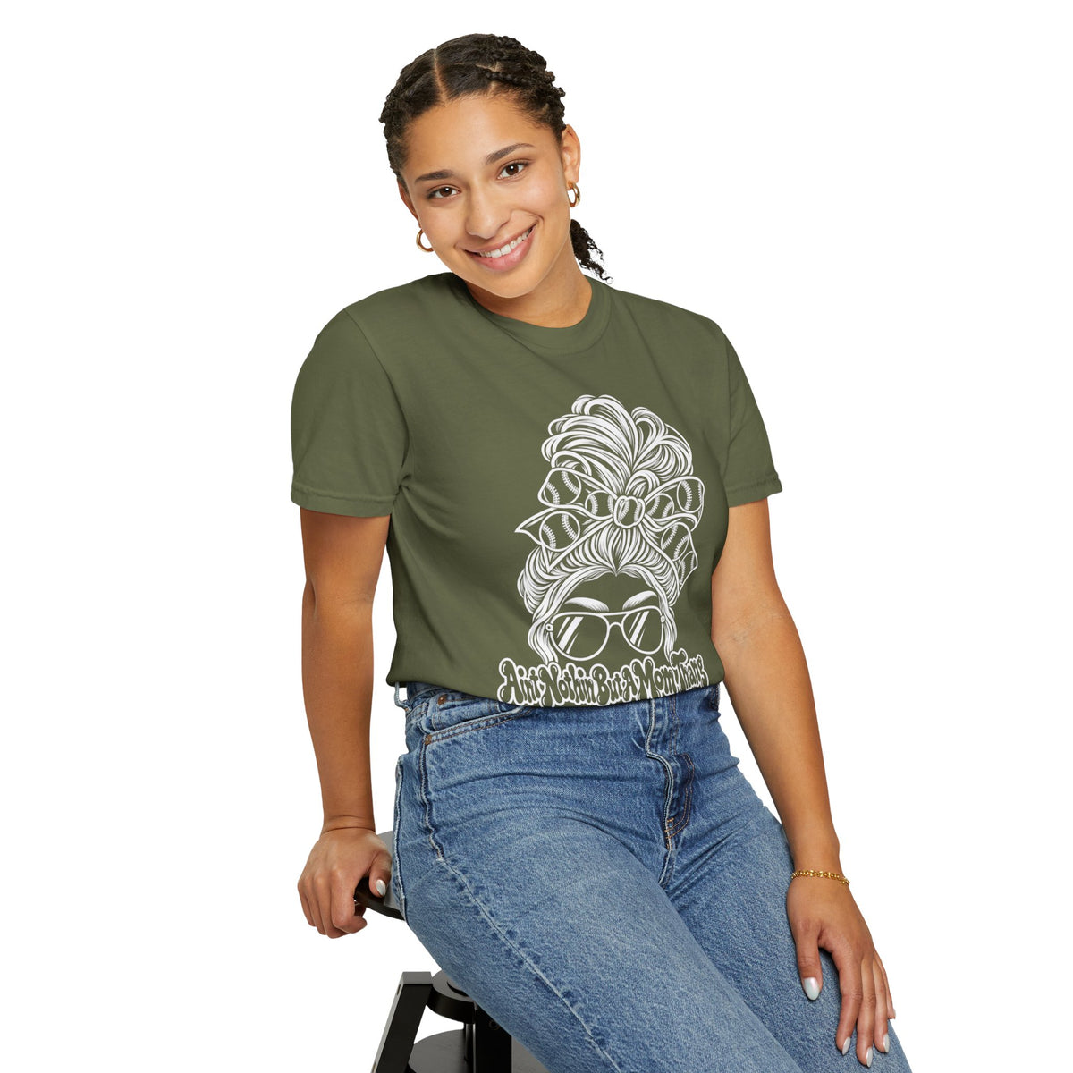 Aint Nothin But A Mom Thang Messy Bun Sunglasses T‑Shirt — Baseball Hairband Graphic Tee