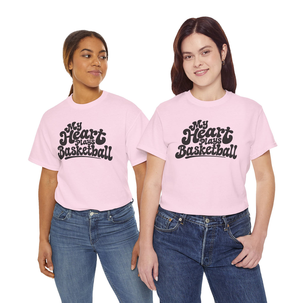 Basketball T-Shirt — "My Heart Beats Basketball" Retro Script