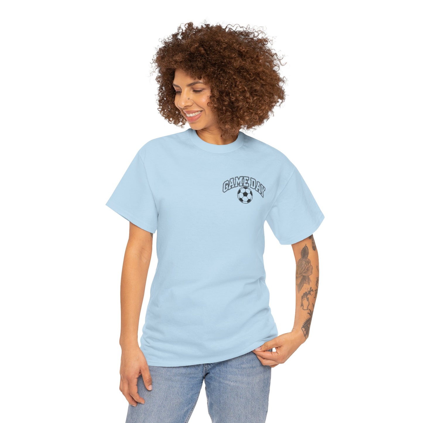 Soccer Dad T-Shirt — 'DAD' Arch with Soccer Ball Chest Graphic