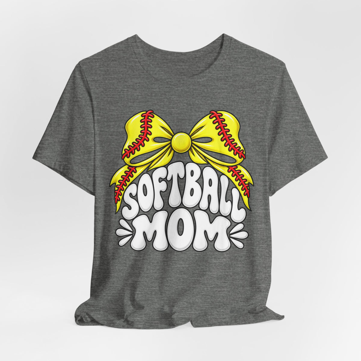 Softball Mom T-Shirt — Yellow Softball Bow Graphic Tee