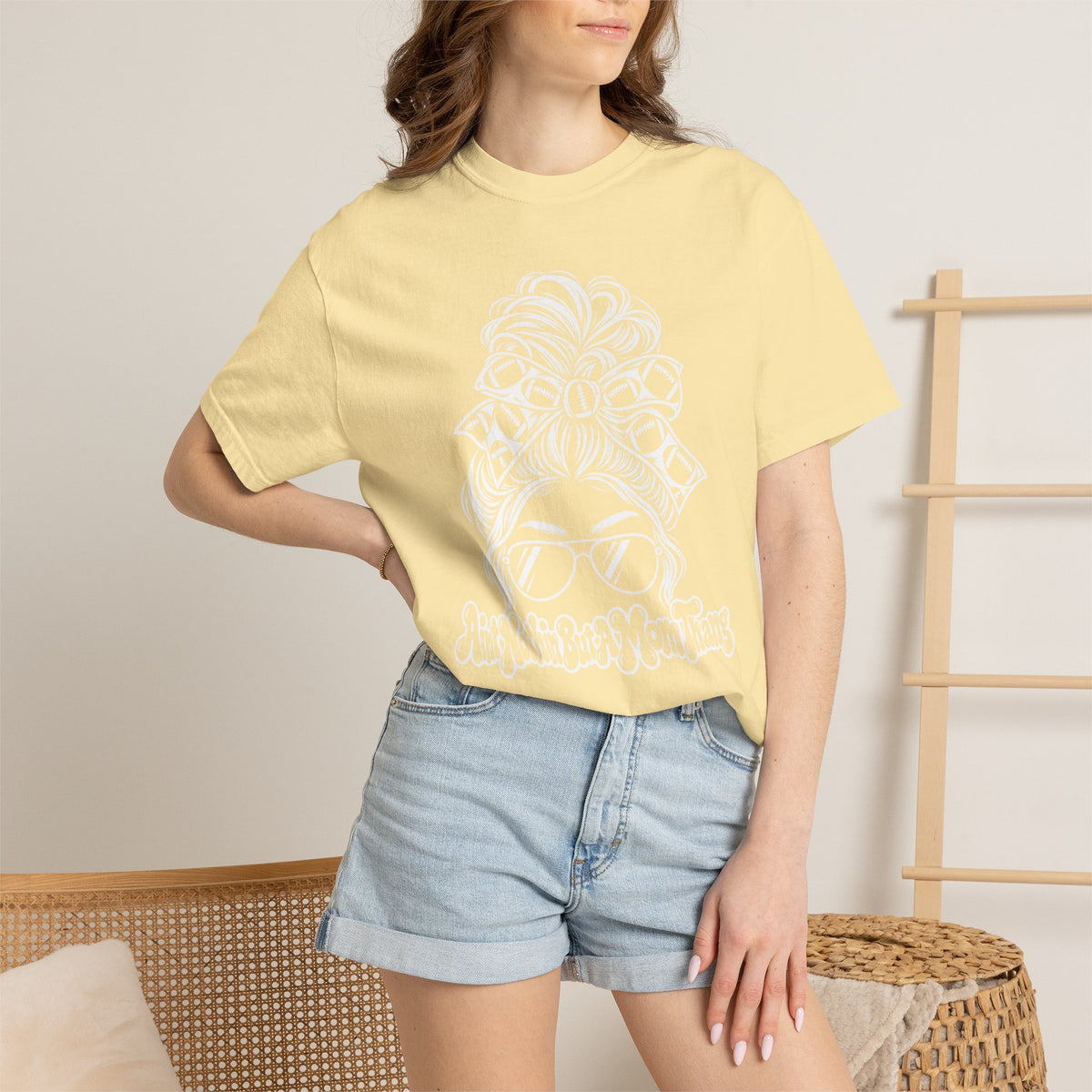 Aint Nothin But A Mom Thang Messy Bun Sunglasses T-Shirt — Football Headband Graphic Tee