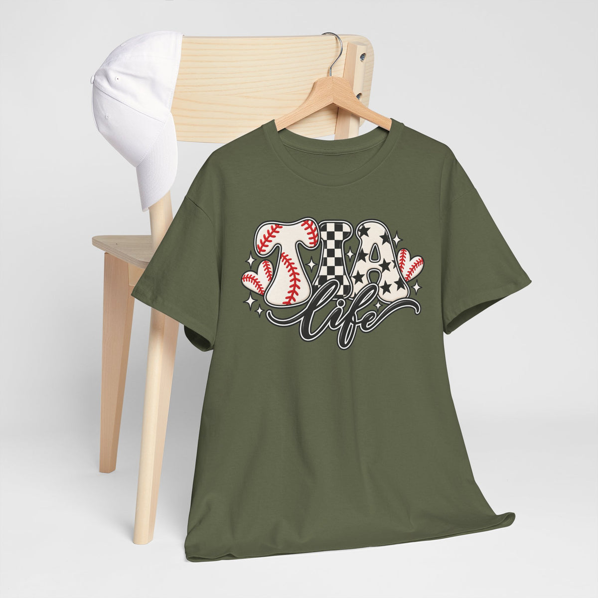 Baseball Life T-Shirt — Retro Heart & Checkerboard Softball Design