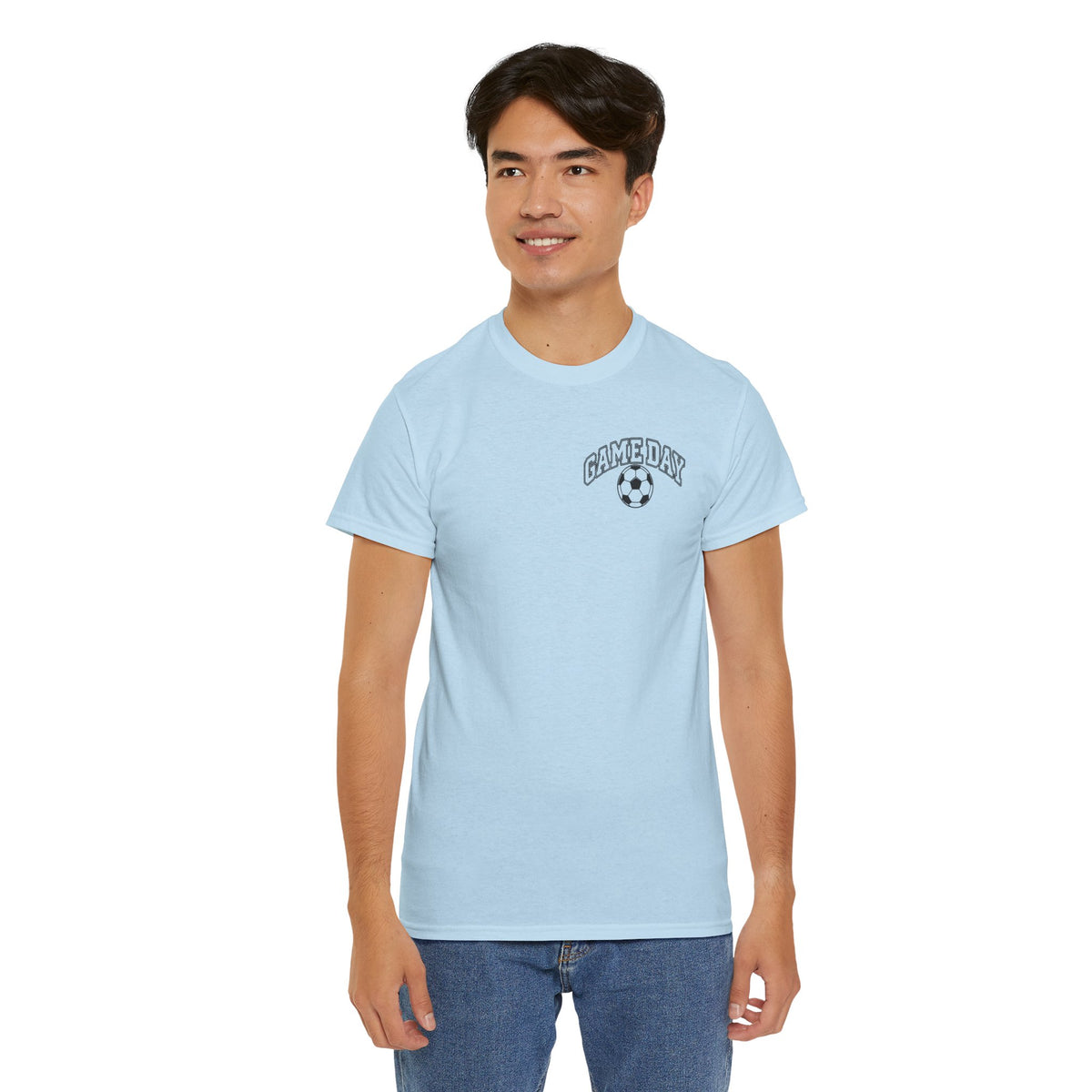 Soccer Dad T-Shirt — 'DAD' Arch with Soccer Ball Chest Graphic
