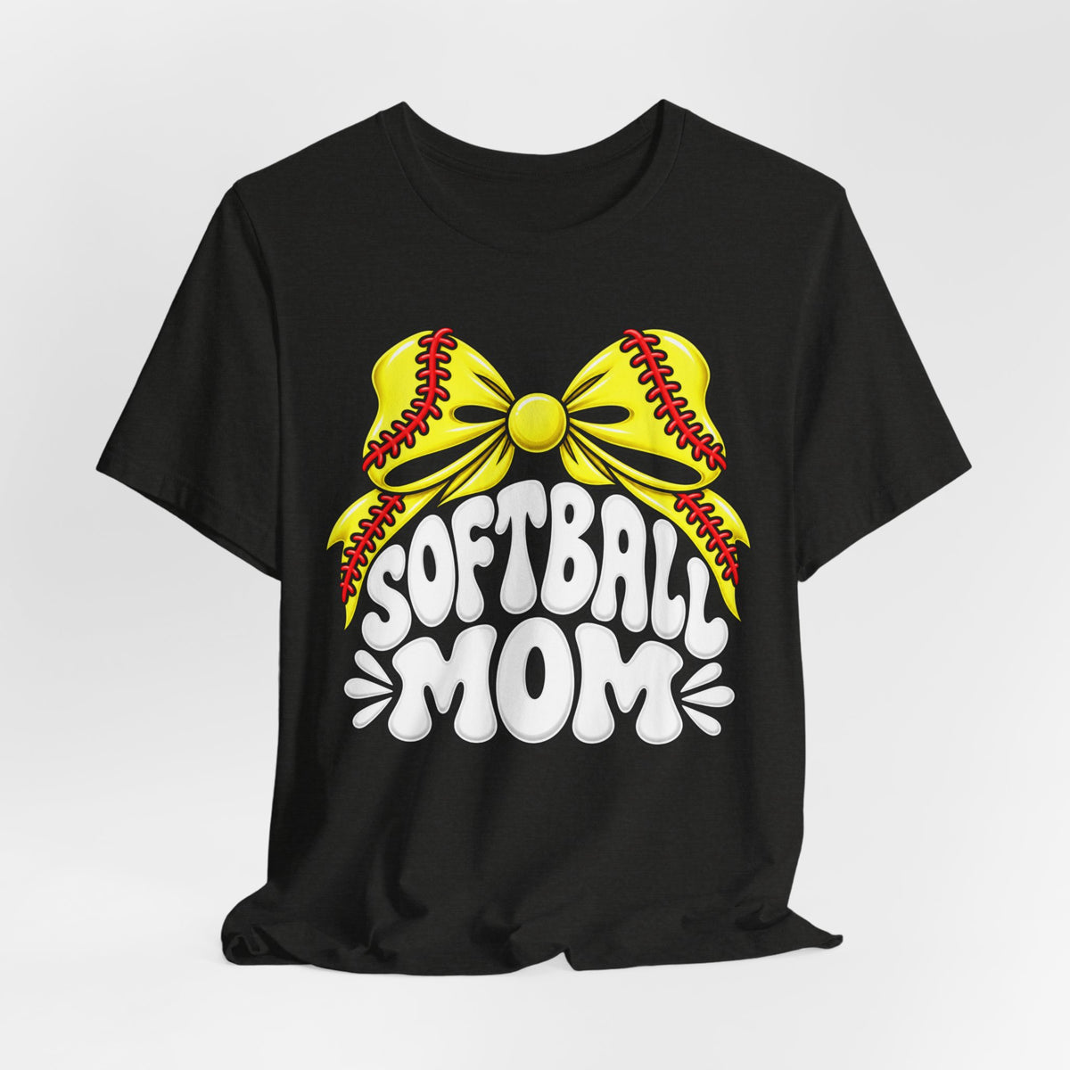 Softball Mom T-Shirt — Yellow Softball Bow Graphic Tee