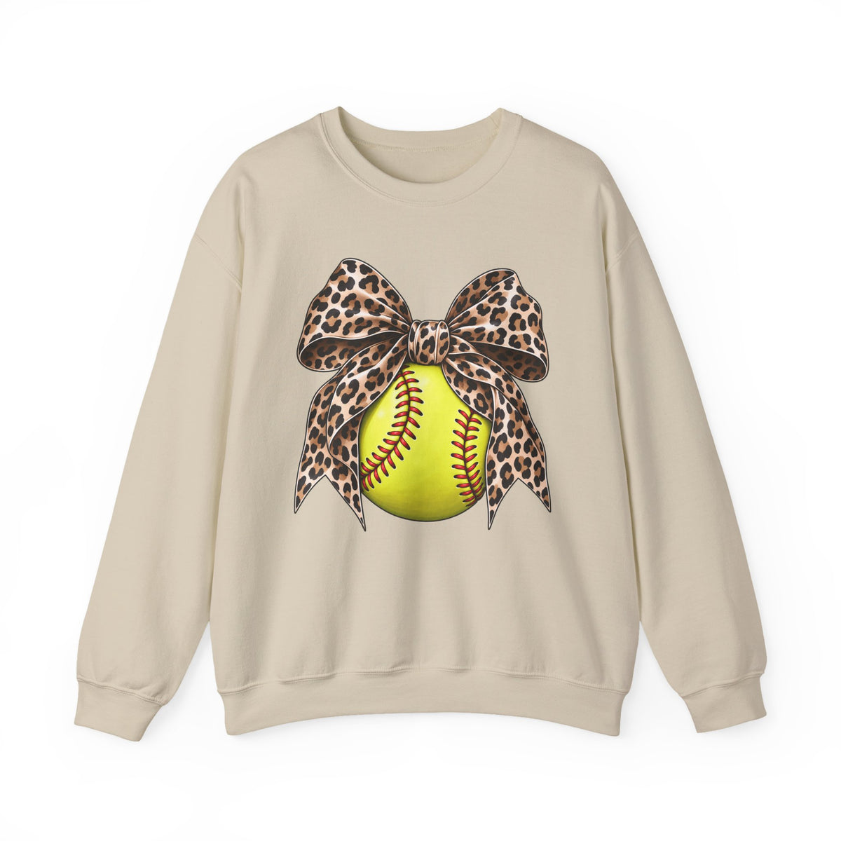 Softball Crewneck Sweatshirt with Leopard Bow Graphic