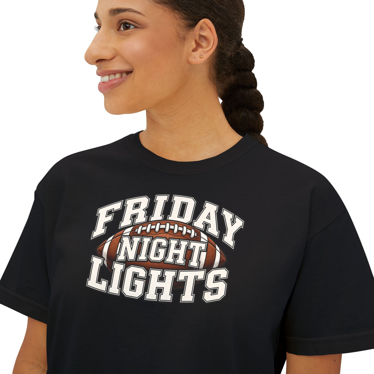 Friday Night Lights Boxy Tee — Women's Football Graphic T-Shirt