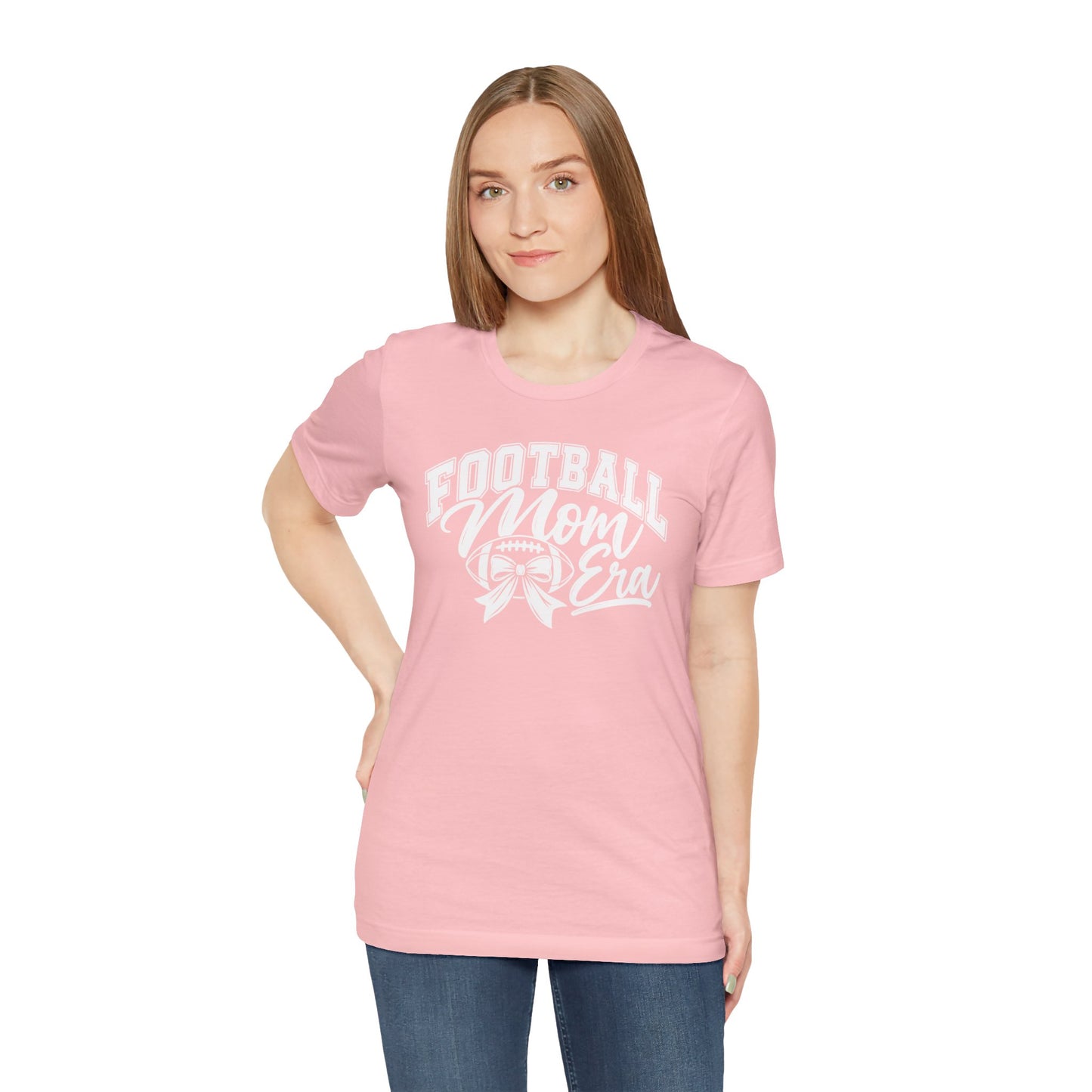 Football Mom Era T-Shirt – Cute Pink Game Day Tee with Football Ribbon