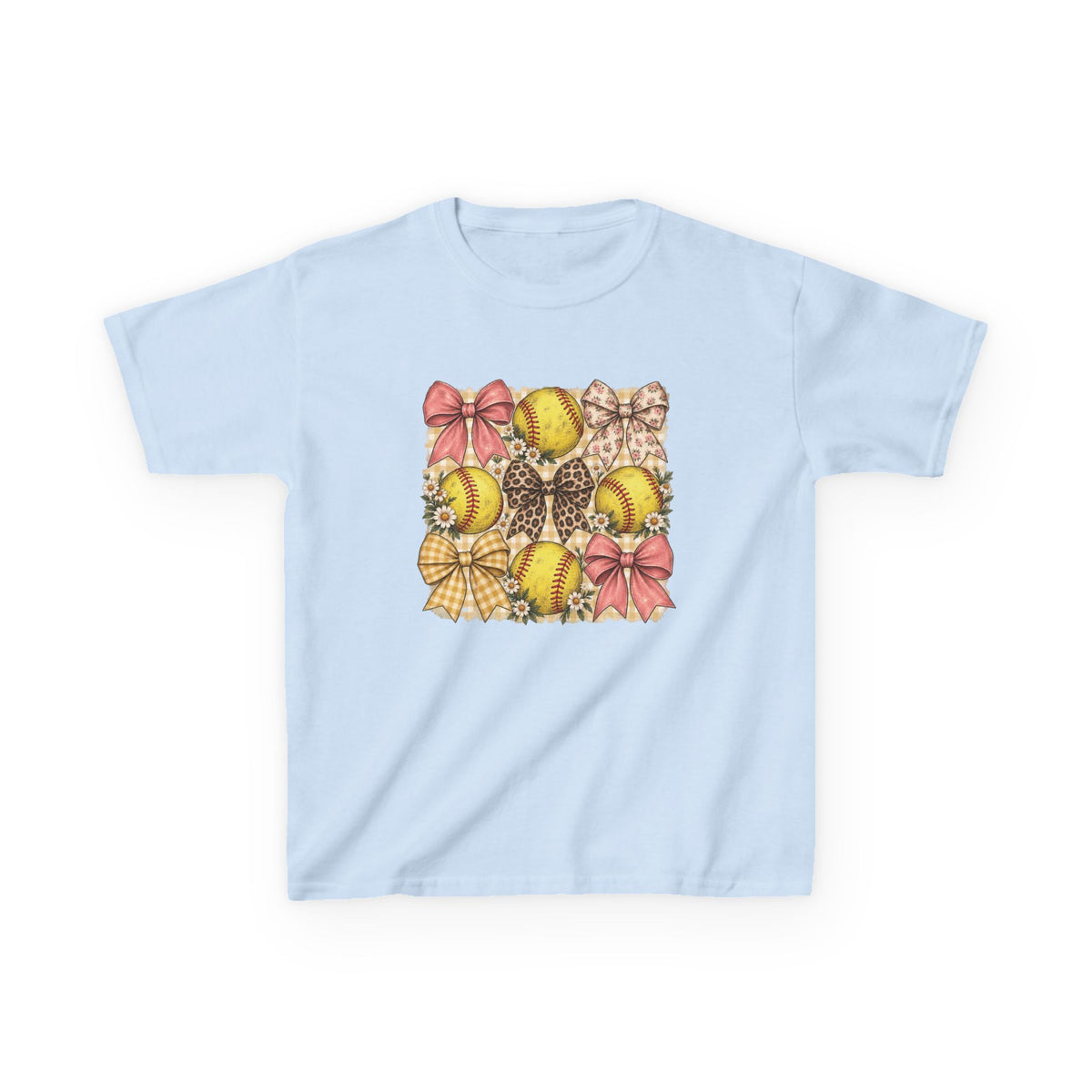 Kids Softball Pattern Tee — Leopard Bows & Ribbons Sports Shirt