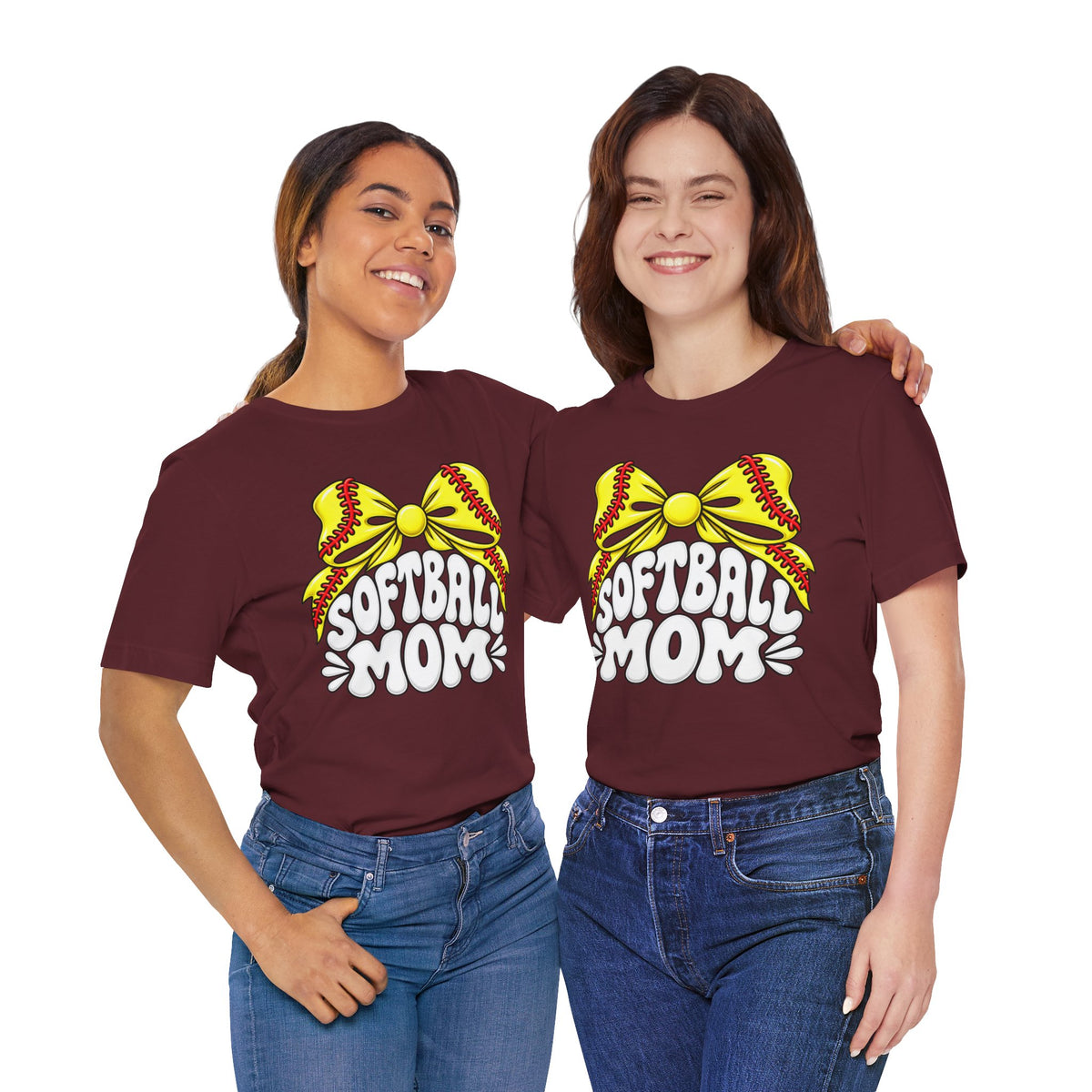 Softball Mom T-Shirt — Yellow Softball Bow Graphic Tee