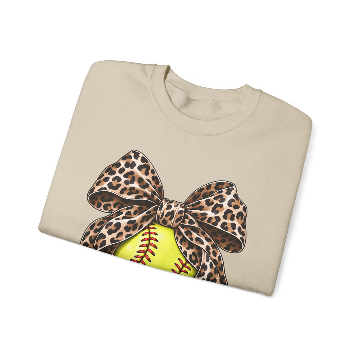 Softball Crewneck Sweatshirt with Leopard Bow Graphic