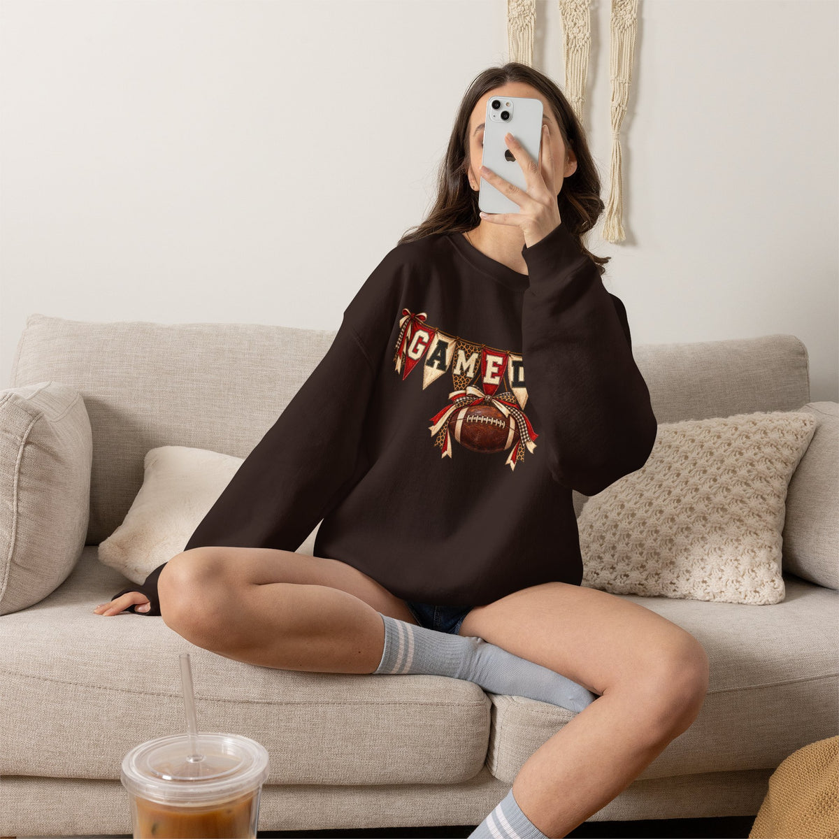 Gameday Football Crewneck Sweatshirt — Rustic Sports Banner Design