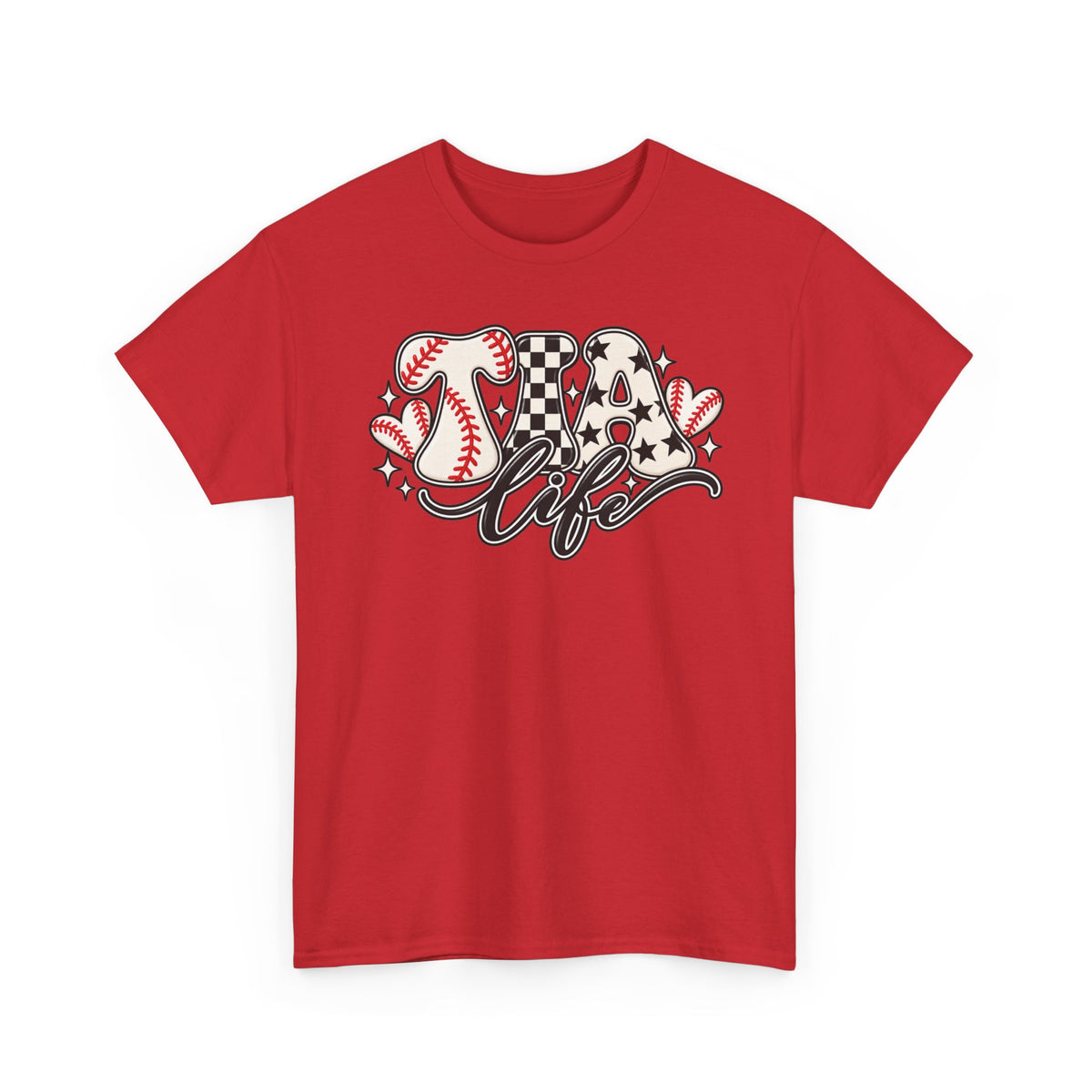 Baseball Life T-Shirt — Retro Heart & Checkerboard Softball Design