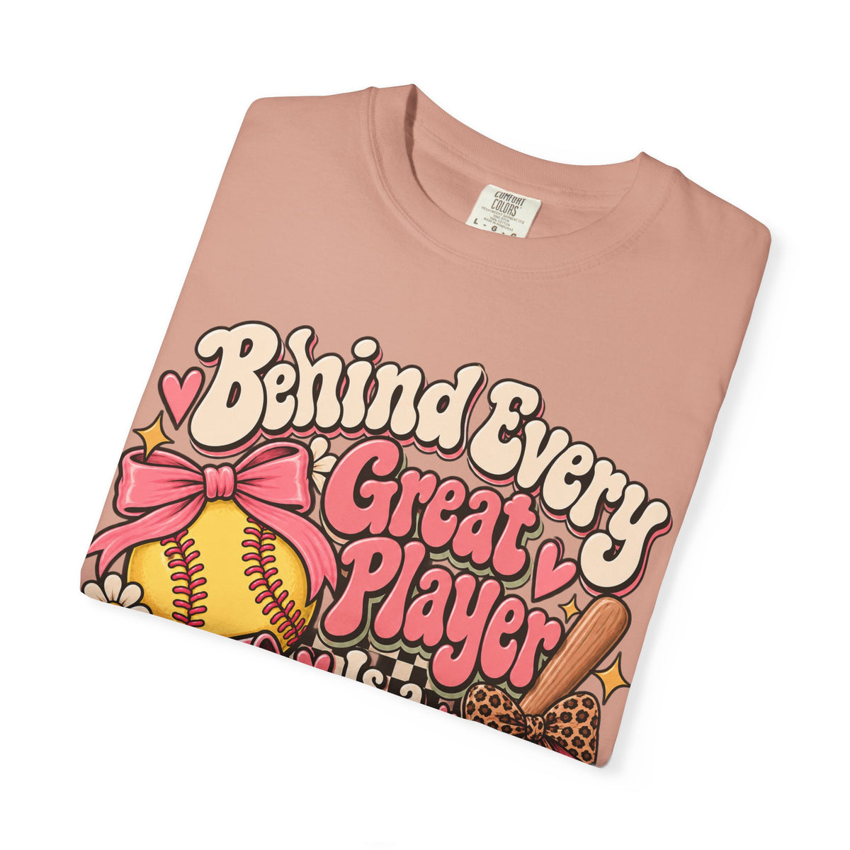 Softball Mom T-Shirt — "Behind Every Great Player Is a Proud Mom" Vintage Floral Design