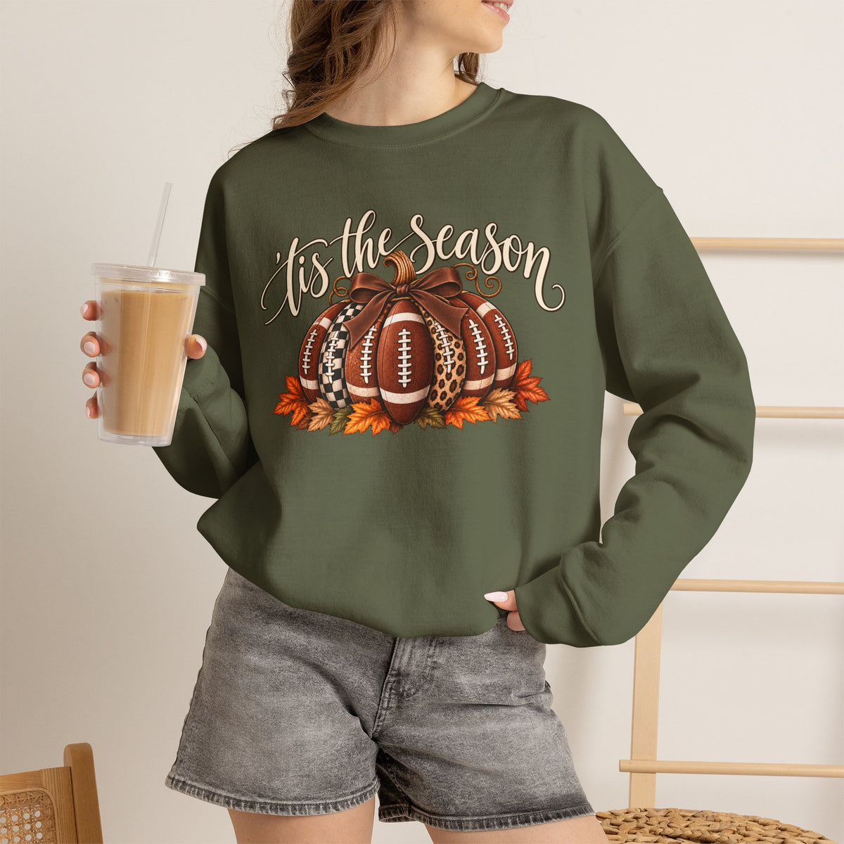 'Tis the Season Football Pumpkins Crewneck Sweatshirt
