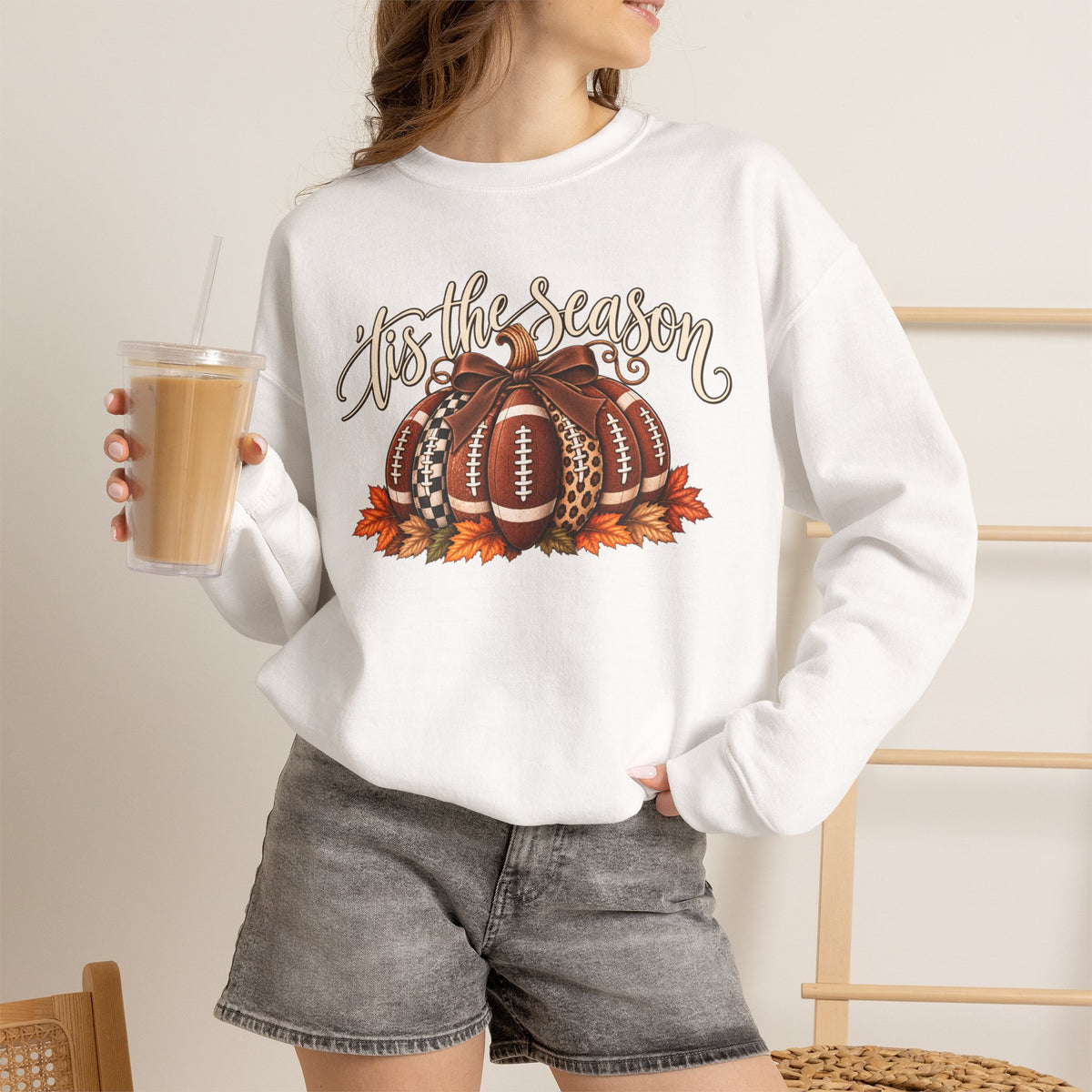'Tis the Season Football Pumpkins Crewneck Sweatshirt