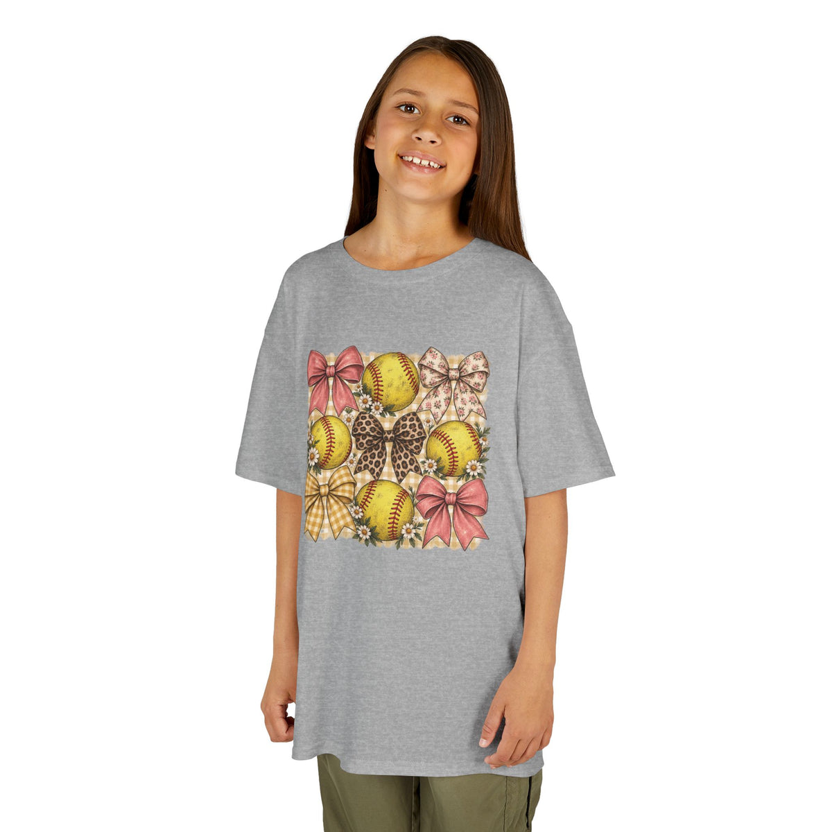 Kids Softball Pattern Tee — Leopard Bows & Ribbons Sports Shirt