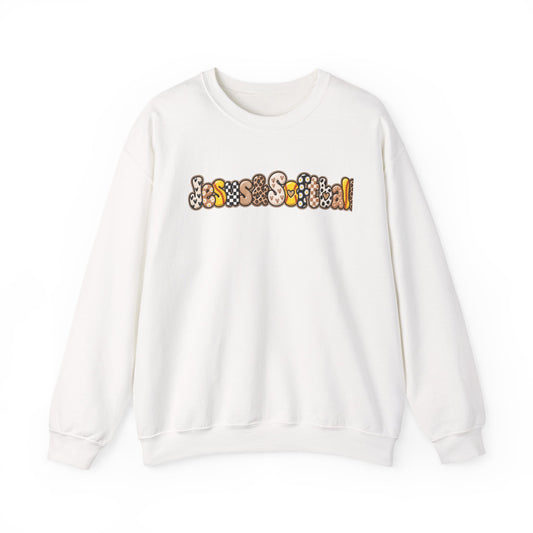Jesus and Softball Cutsey Design Crewneck Sweatshirt