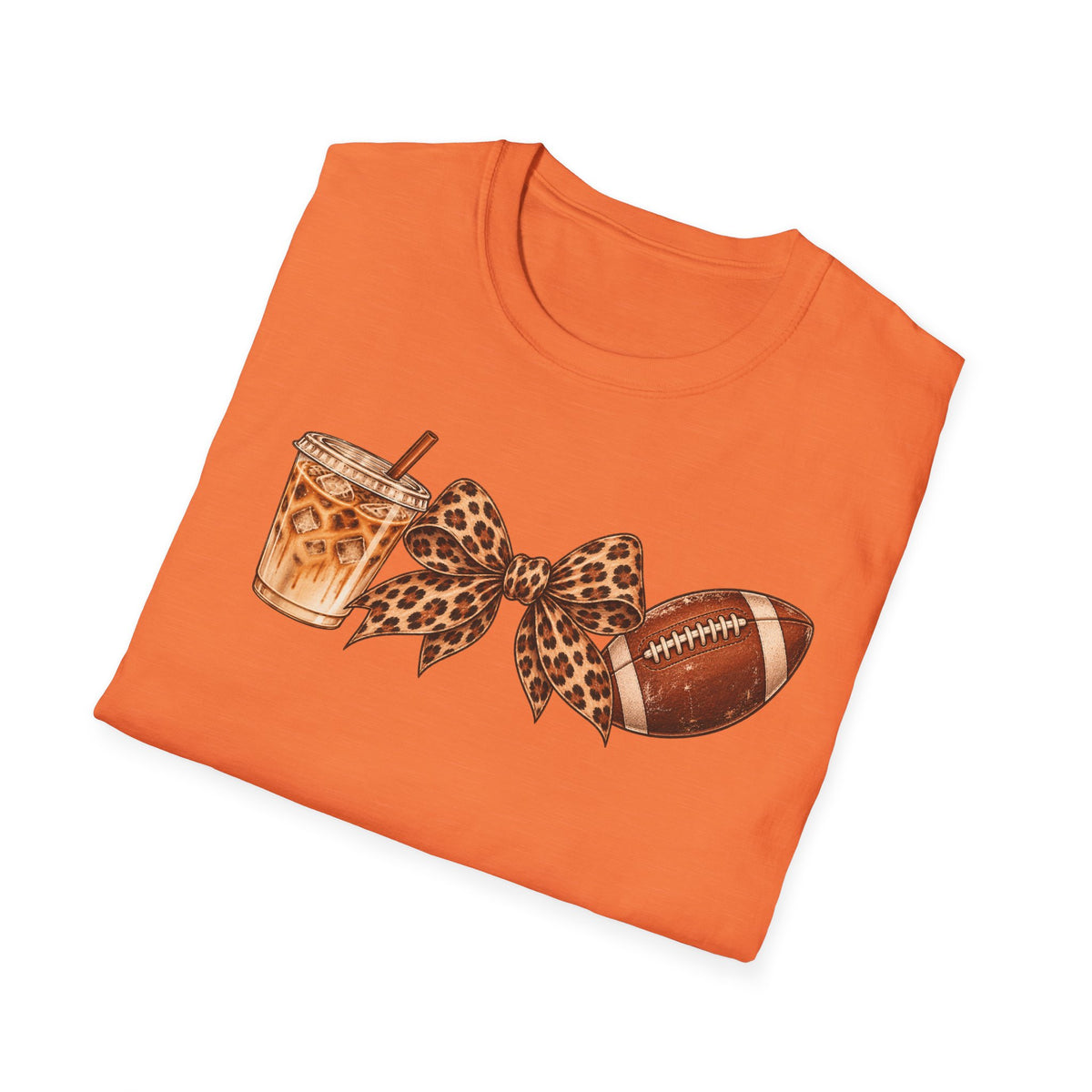 Iced Coffee, Leopard Bow & Football Graphic Tee — Game Day Mom Shirt