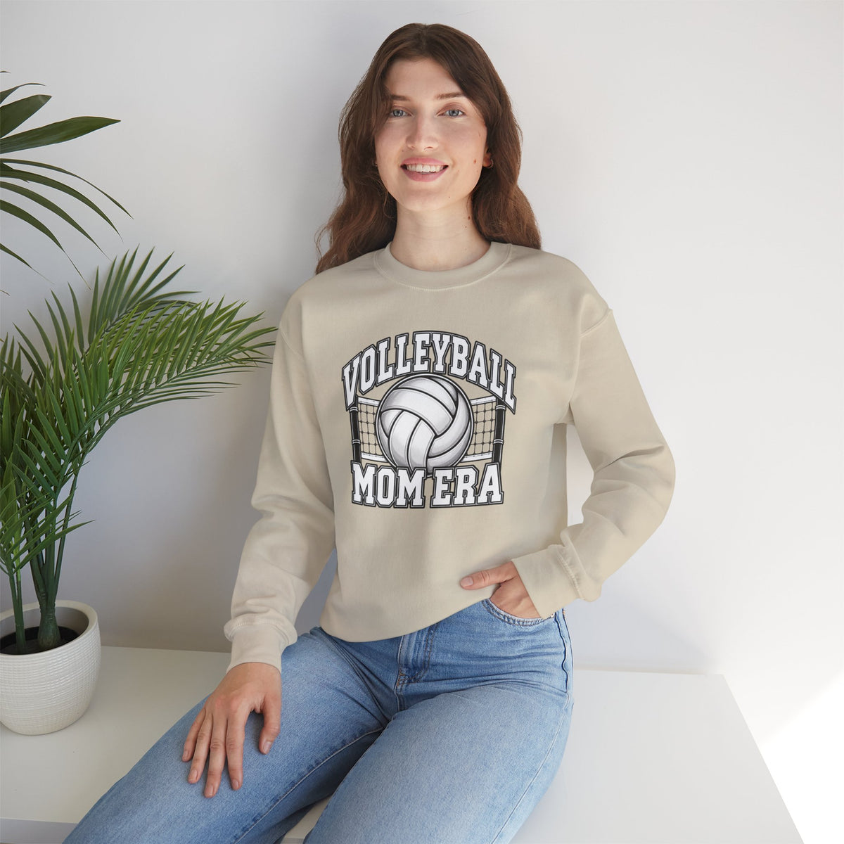 Volleyball Mom Crewneck Sweatshirt — Retro Volleyball Net Design