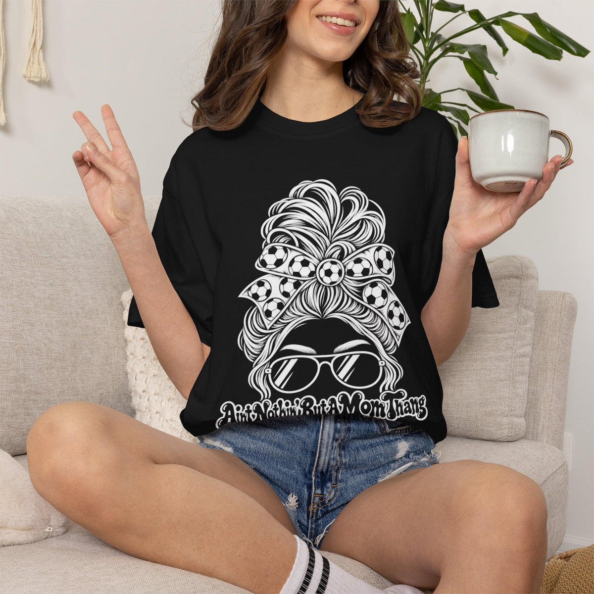 Messy Bun Mom Life T-Shirt — 'Ain't Nothin' But A Mom Thing' Soccer Graphic Tee