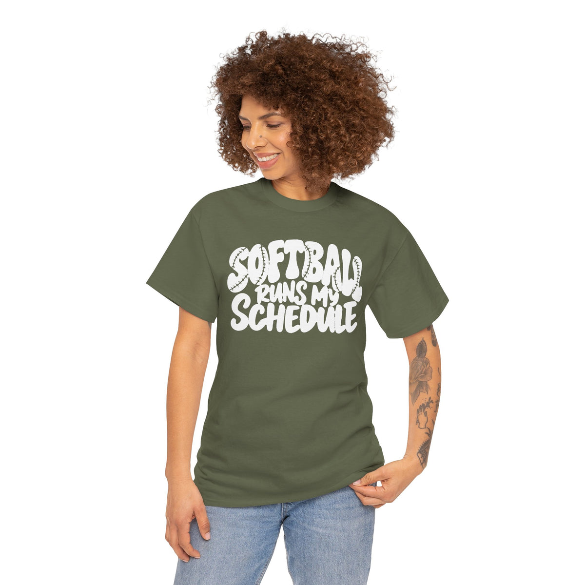 Softball Runs My Schedule T-Shirt — Women's & Girls Softball Mom/Dad Tee