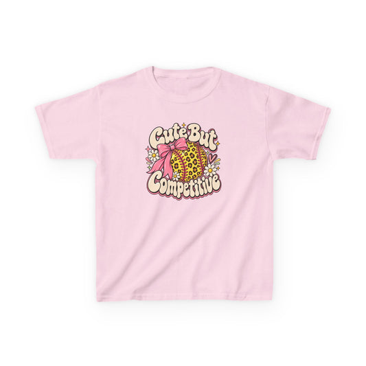 Kids Tee — "Cute But Competitive" Leopard Heart Graphic