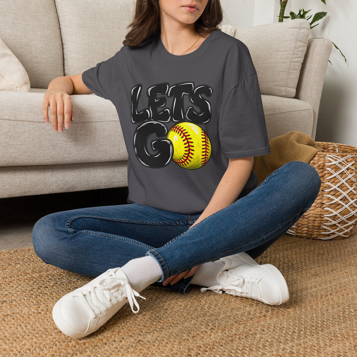 Lets Go Softball T-Shirt — "LETS GO" Graphic with Softball