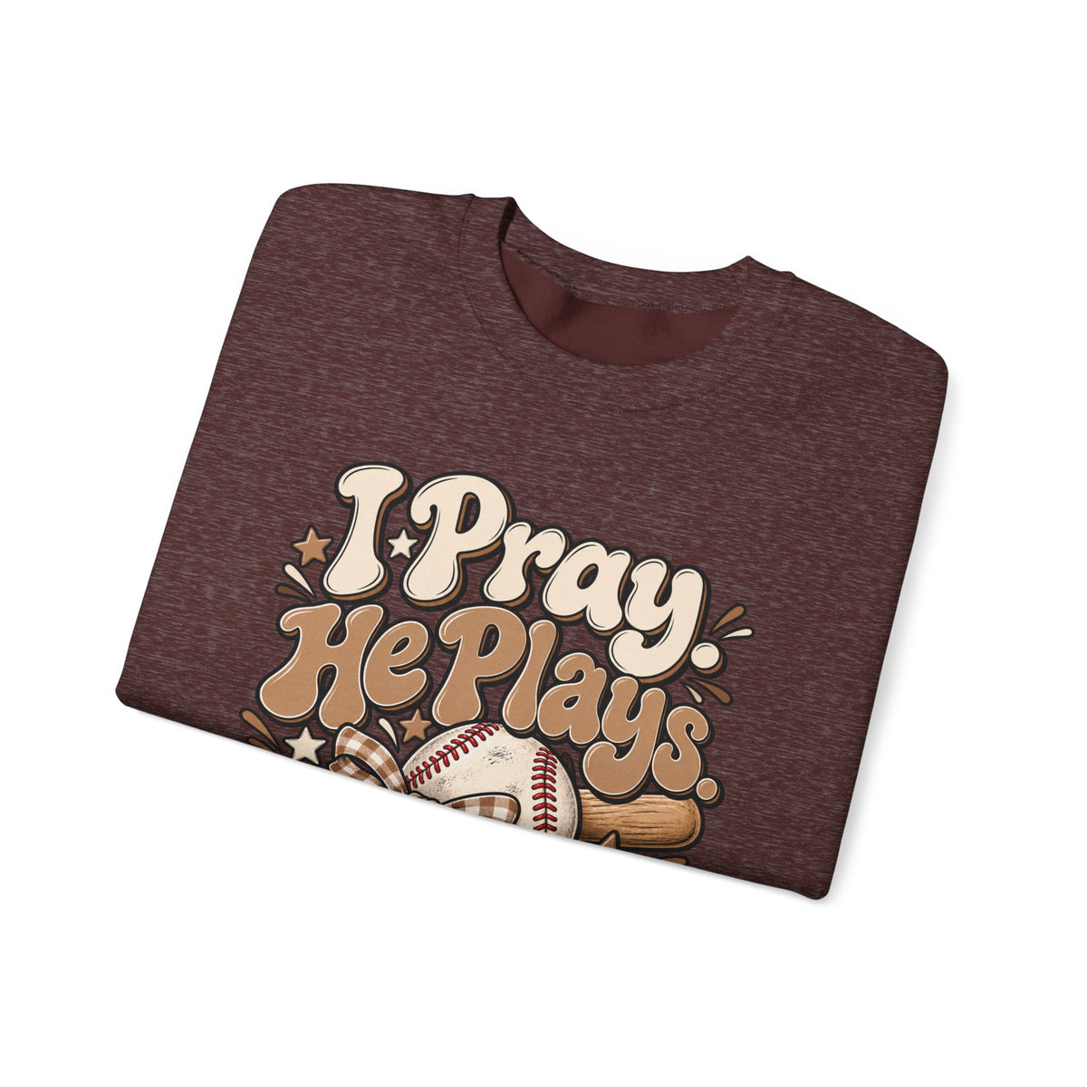 Prayerful Baseball Crewneck Sweatshirt — “I Pray, He Plays, God Leads”