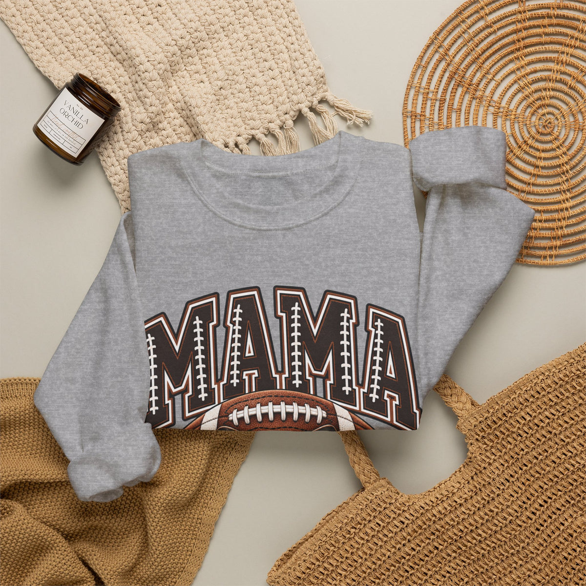 Mama Football Crewneck Sweatshirt — Vintage Gridiron Mom Graphic