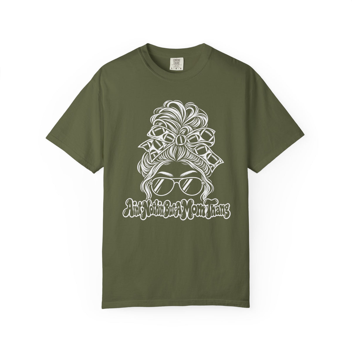 Aint Nothin But A Mom Thang Messy Bun Sunglasses T-Shirt — Football Headband Graphic Tee