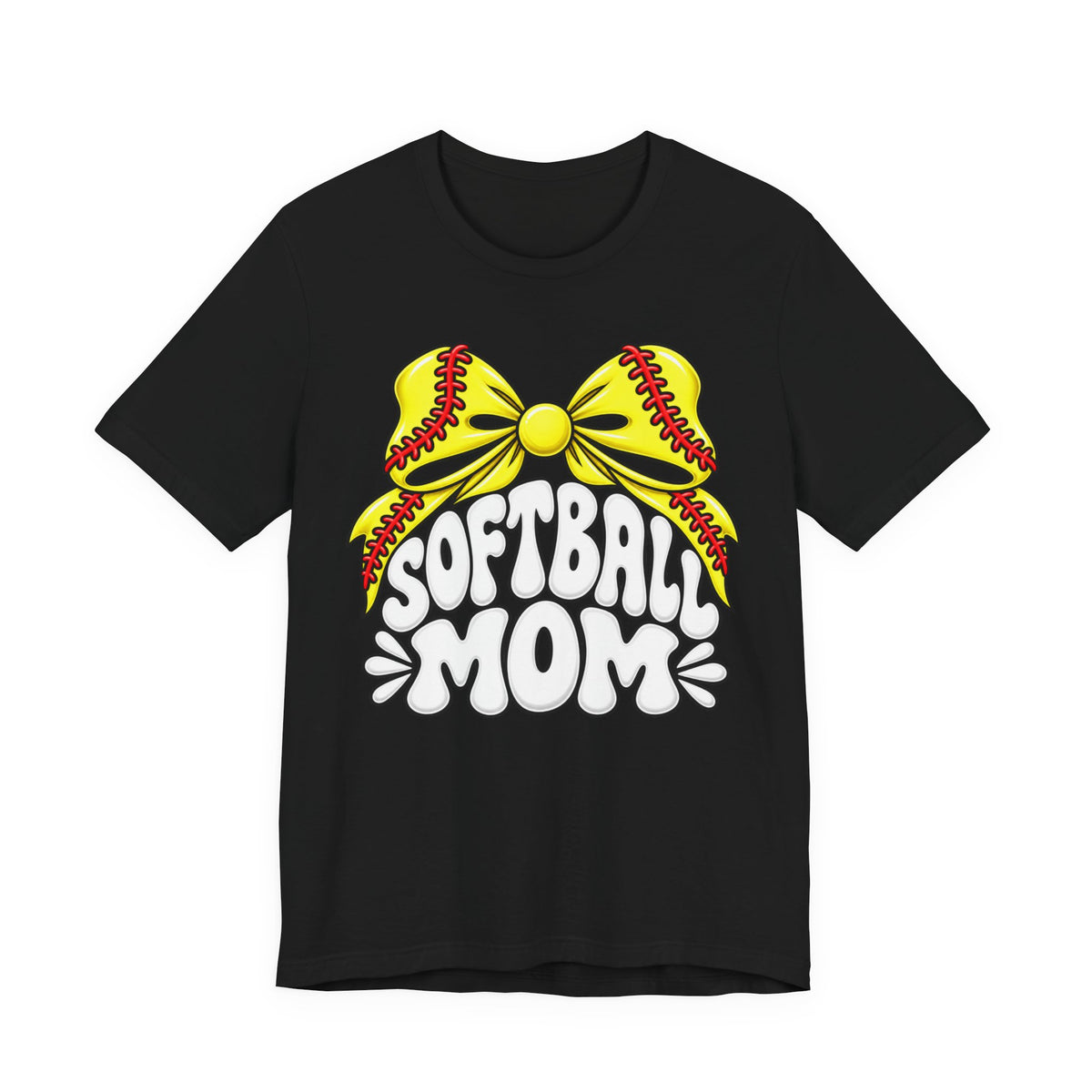 Softball Mom T-Shirt — Yellow Softball Bow Graphic Tee