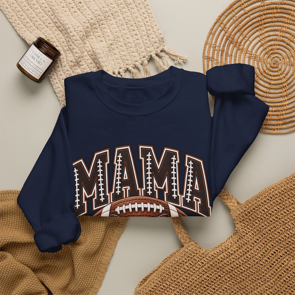 Mama Football Crewneck Sweatshirt — Vintage Gridiron Mom Graphic