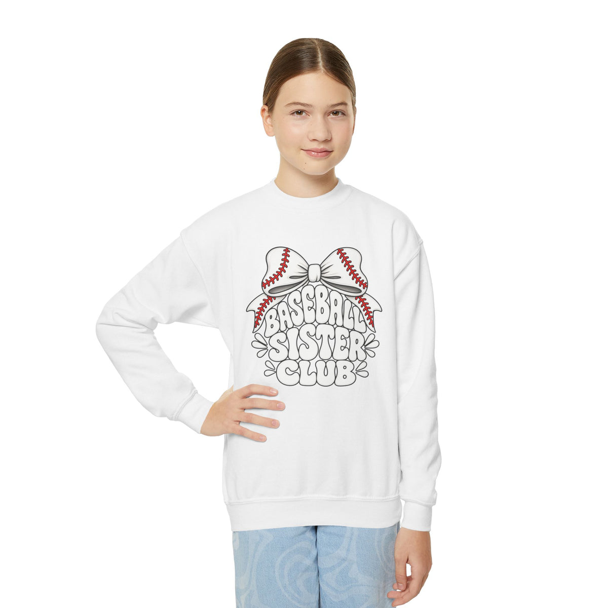 Youth Crewneck Sweatshirt — "Baseball Sister Club" Graphic