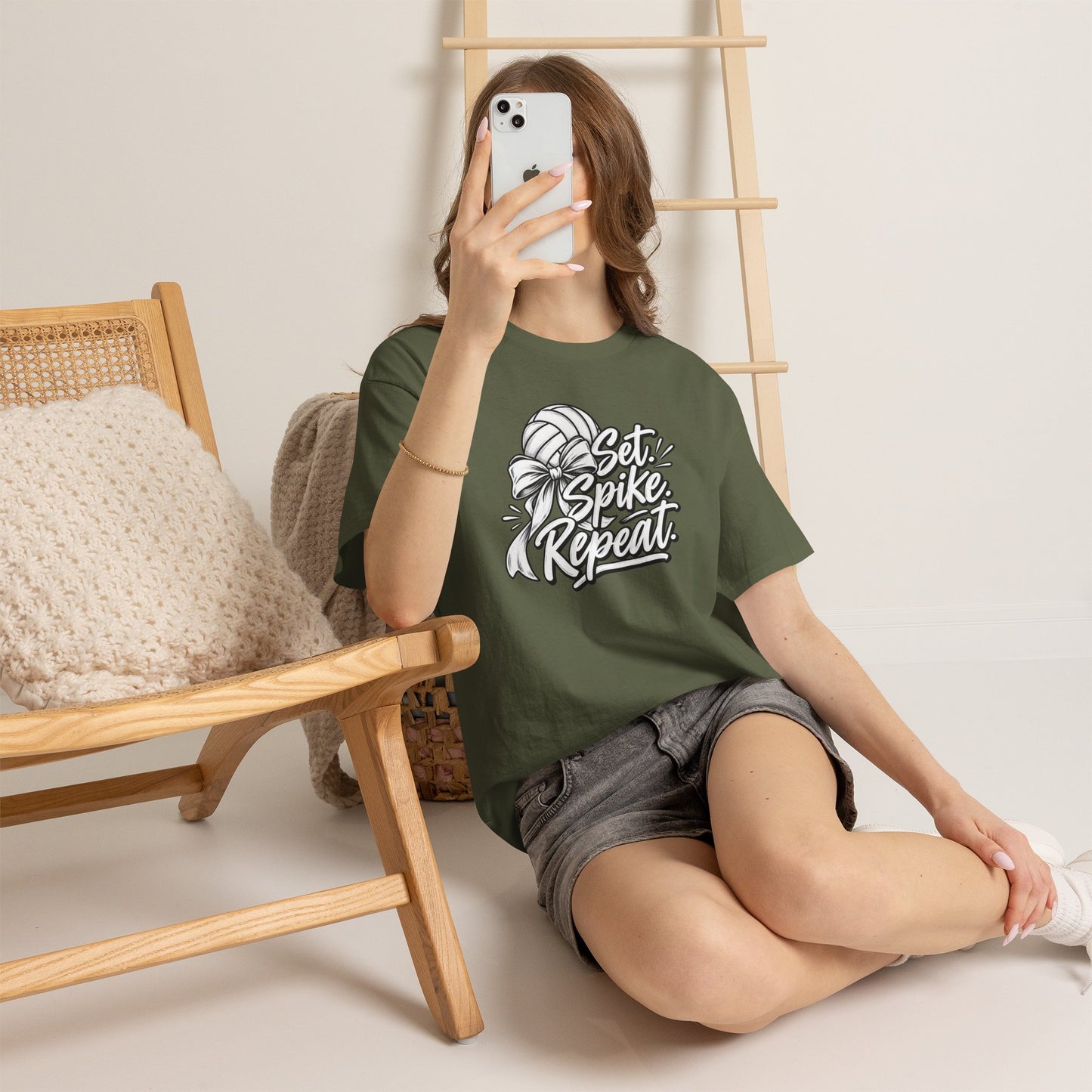 Volleyball Tee – “Set, Spike, Repeat” Graphic T-Shirt