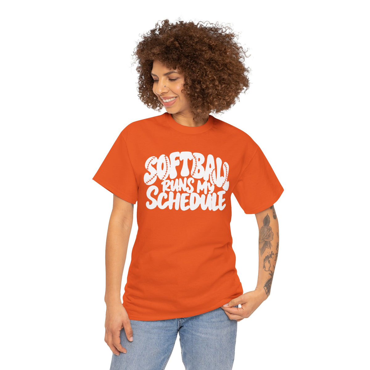 Softball Runs My Schedule T-Shirt — Women's & Girls Softball Mom/Dad Tee