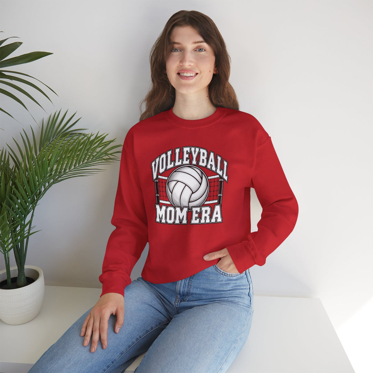 Volleyball Mom Crewneck Sweatshirt — Retro Volleyball Net Design