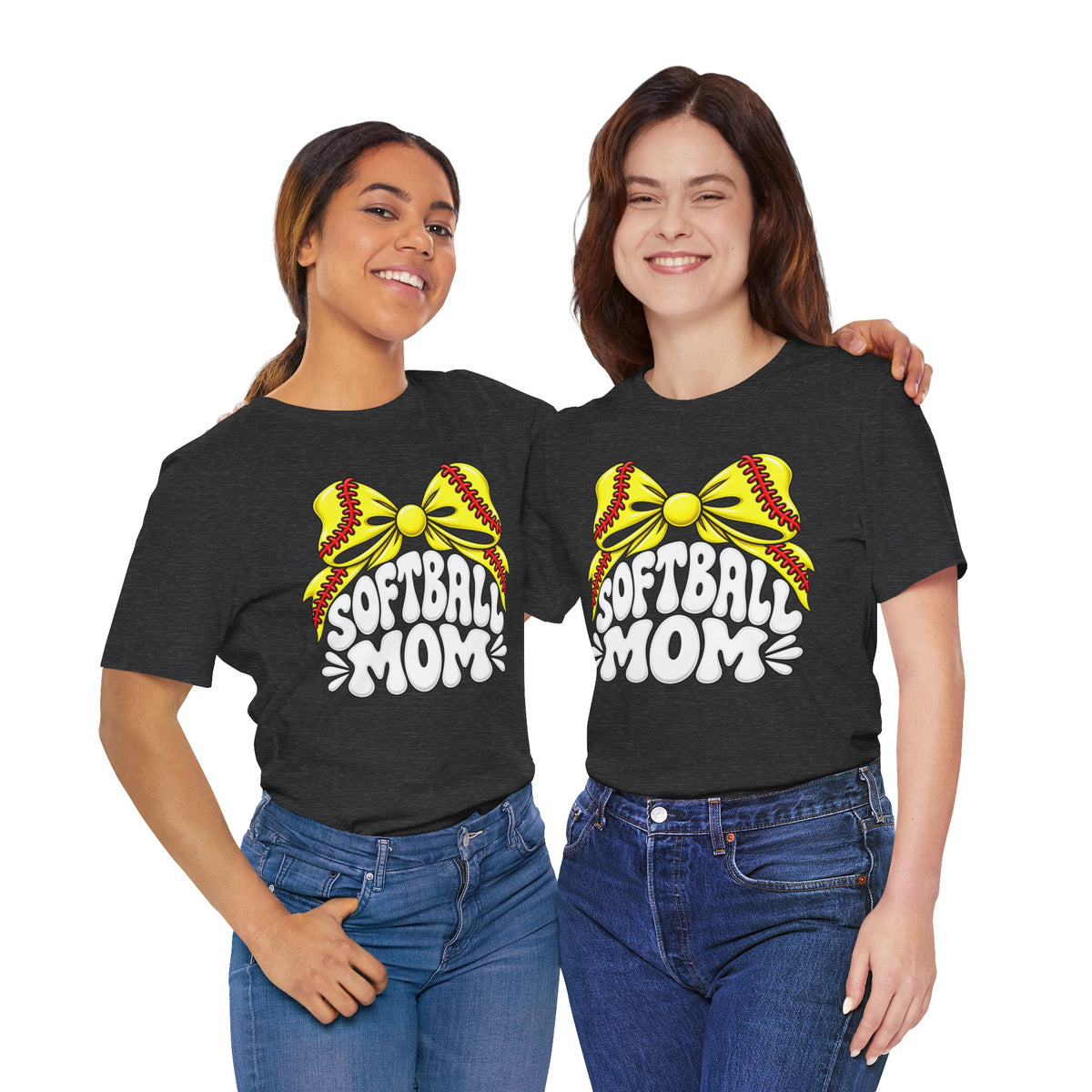 Softball Mom T-Shirt — Yellow Softball Bow Graphic Tee